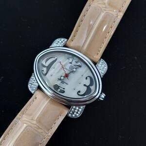 Pastorelli Watch Women Water Resist Stainless Leather Strap Rhinestones Oval